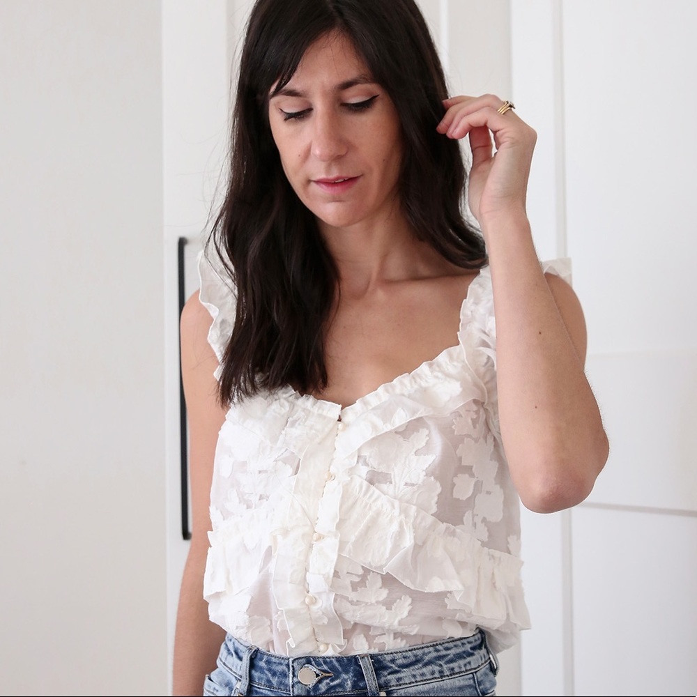Sezane White ruffle top size 34